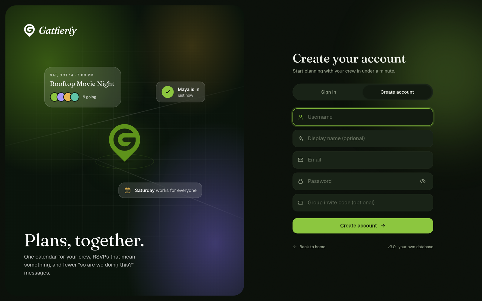 Create account in dark mode