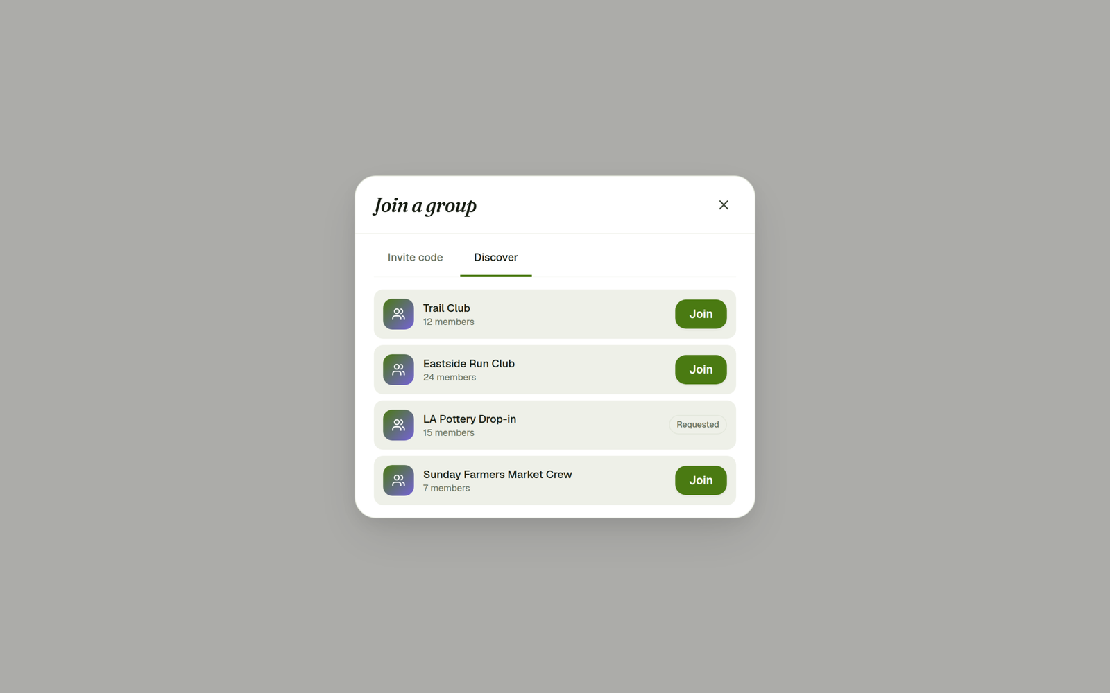 Join a group: the Discover tab