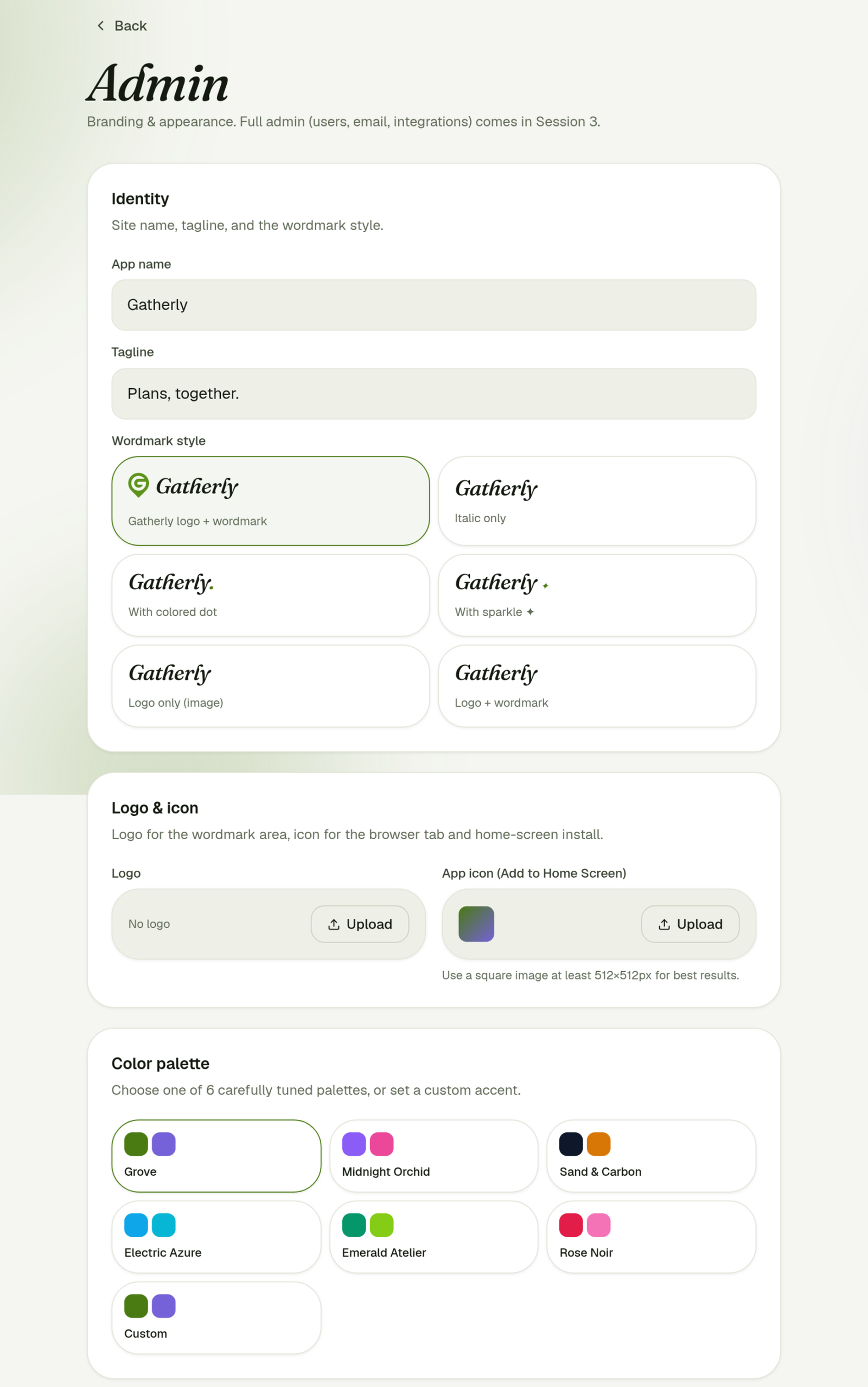 Identity, logo and color palettes