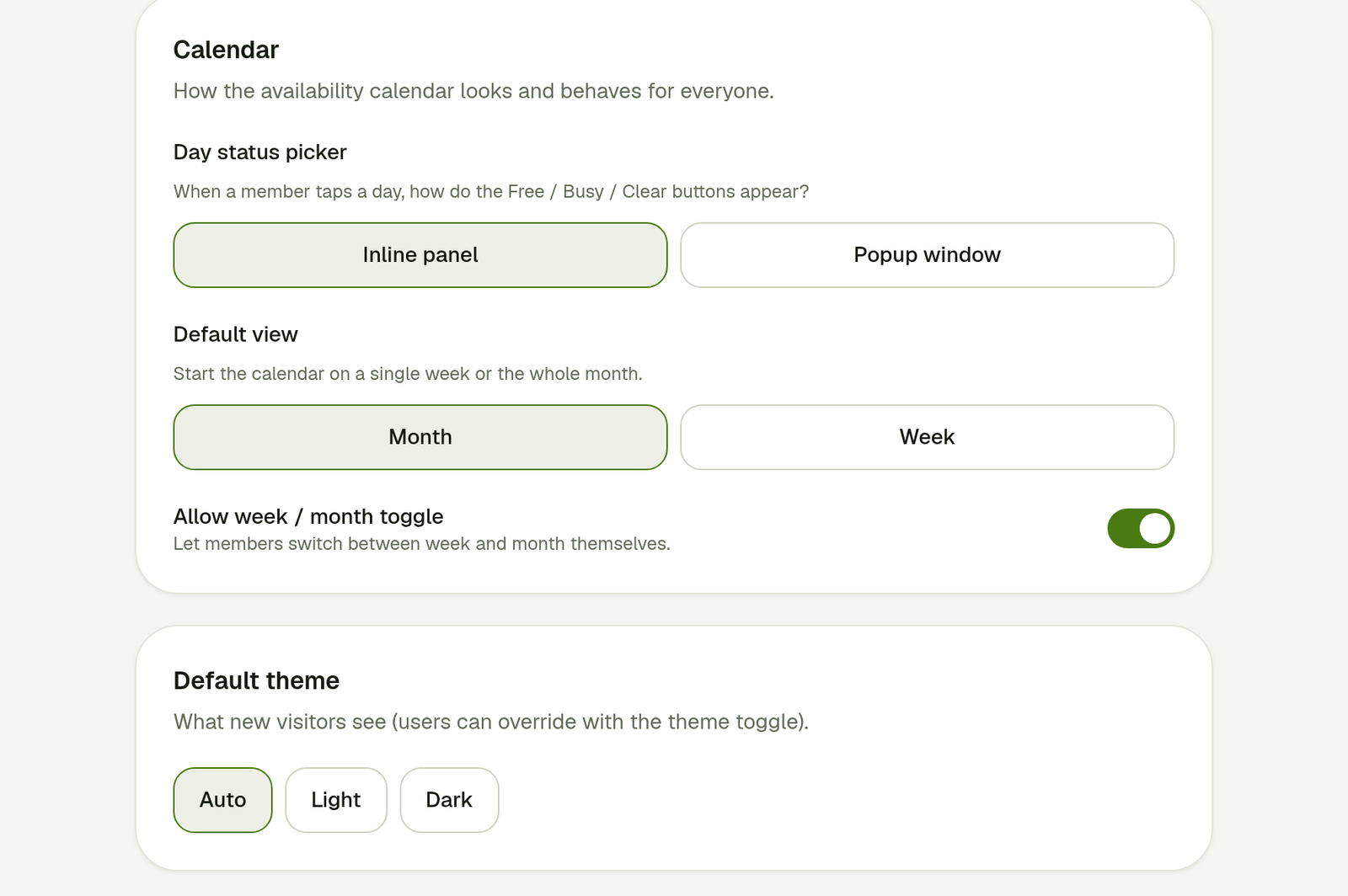 Calendar behavior settings