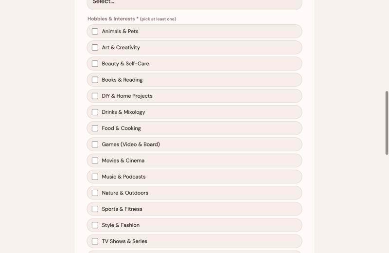 Hobbies and interests checklist