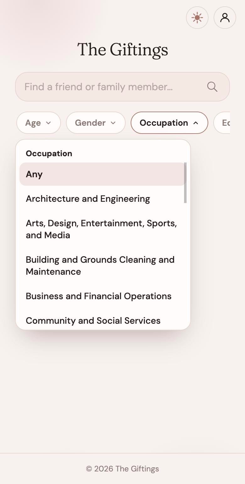 Occupation filter open on a phone