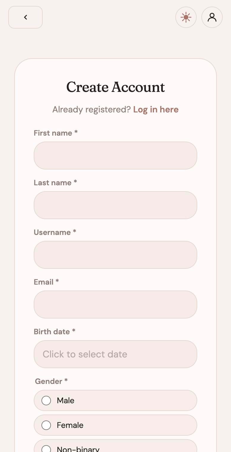 Create Account form on a phone