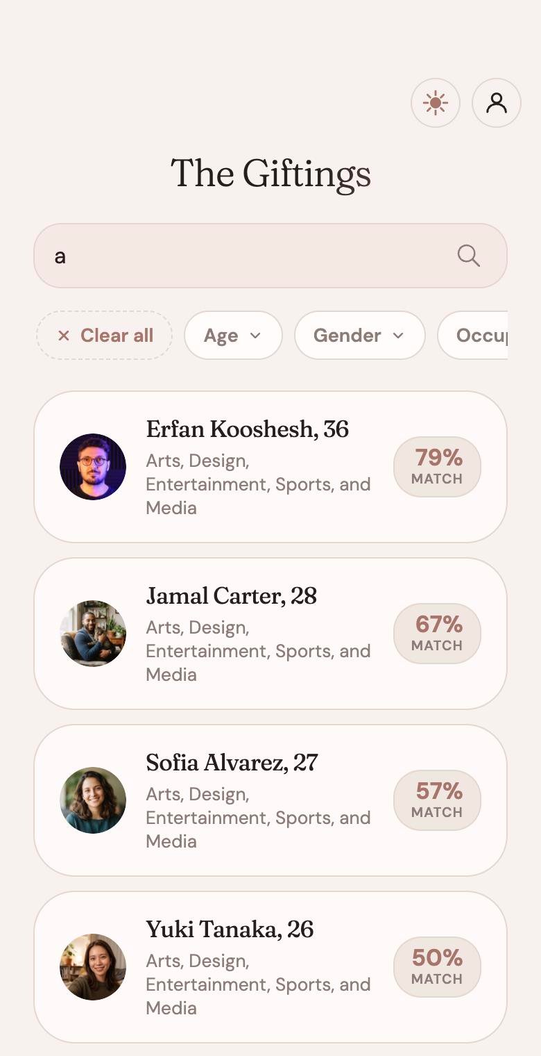 Phone search results with photos and match percentages