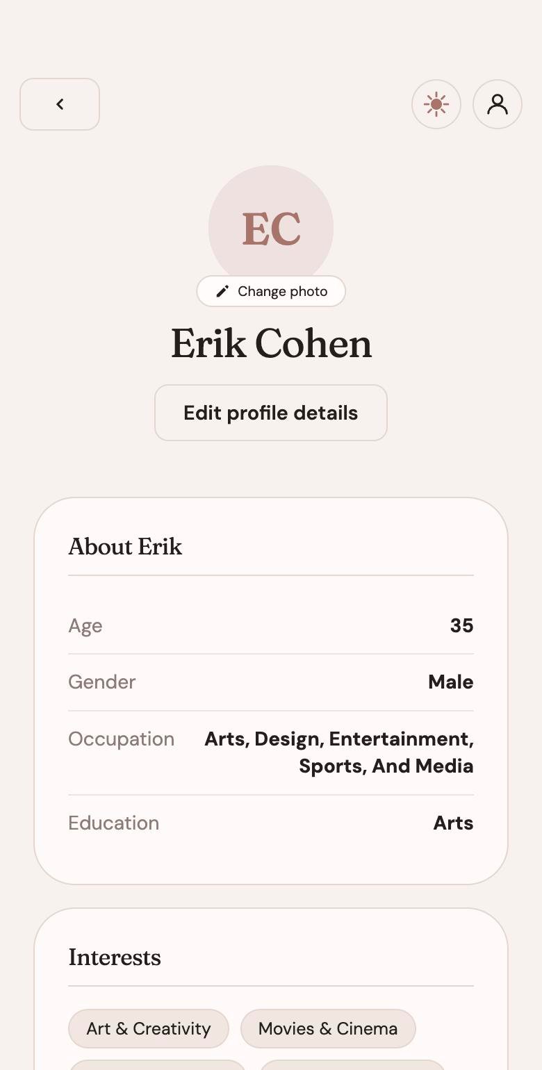 A member's own profile on a phone with an Edit profile details button